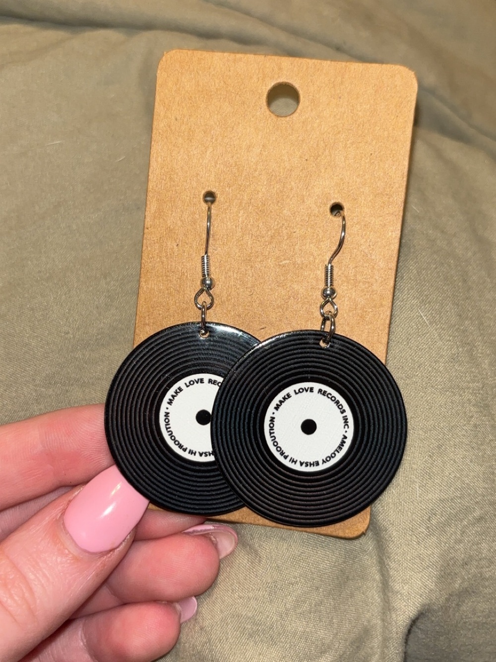Black Vinyl Record Dangle Earrings - Make Love Records Style